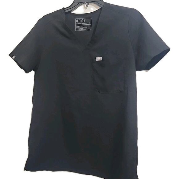 Figs Scrub Top Womens Size Small Black Front Pocket Medical Ladie Nurse Wear - Picture 2 of 6